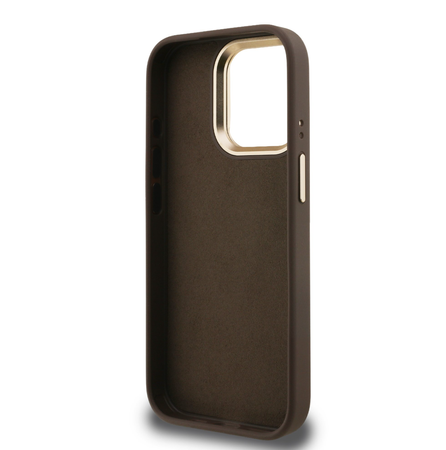 Guess PU 4G Metal Logo Stand Etui do iPhone 15 Pro brąz