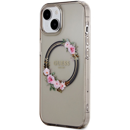 Guess GUHMP15SHFWFCK iPhone 15 / 14 / 13 6.1" czarny/black hardcase IML Flowers Wreatch MagSafe