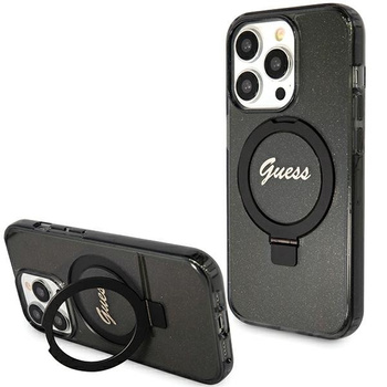 Guess GUHMP15XHRSGSK iPhone 15 Pro Max 6.7" czarny/black hardcase Ring Stand Script Glitter MagSafe