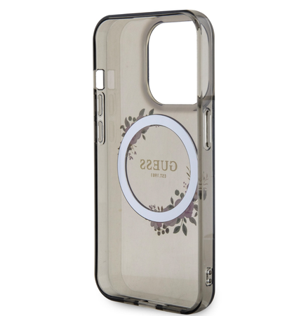 Etui Guess Flowers Ring do iPhone 13 Pro Czarne - GUHMP13LHFWFCK