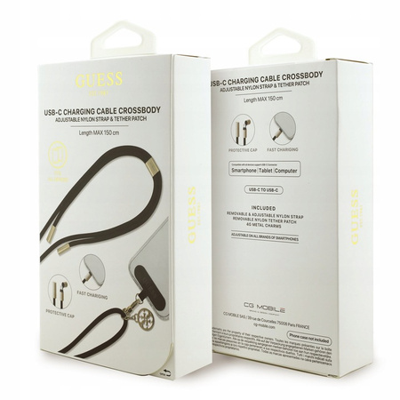 GUESS USB-C charging cable crossbody strap - uniwersalna, długa smycz do telefonu z wbudowanym kablem USB-C