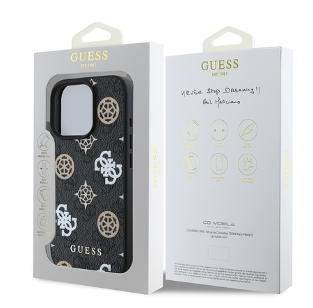 Guess PU 4G Peony MagSafe Case for iPhone 16 Pro Black/Czarne