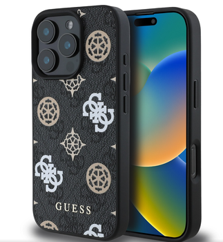 Guess PU 4G Peony MagSafe Case for iPhone 16 Pro Black/Czarne