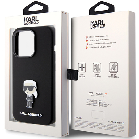 KARL LAGERFELD KLHCP15XSMHKNPK IPHONE 15 PRO MAX 6.7" CZARNY/BLACK SILICONE IKONIK METAL PIN