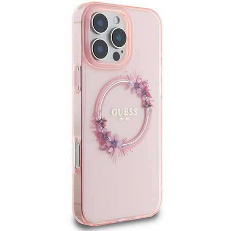 Etui Guess IML Flowers do iPhone 16 Pro Max Różowe - GUHMP16XHFWFCP