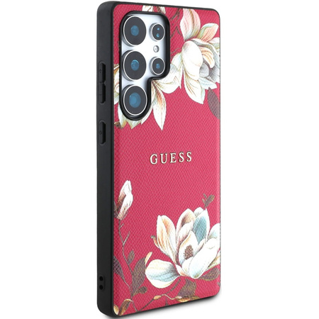 Etui Guess Grained Flower Pattern MagSafe do Galaxy S25 Ultra, różowe