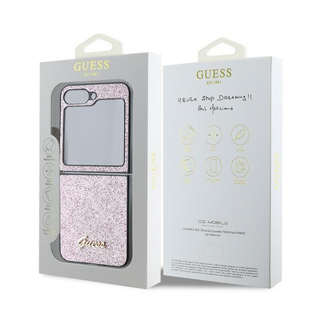 Guess PC/TPU Glitter Flakes Metal Logo Case for Samsung Galaxy Z Flip 6 Róż