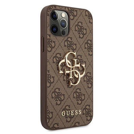 Guess PU 4G Metal Logo Case for iPhone 12/12 Pro Brązowe