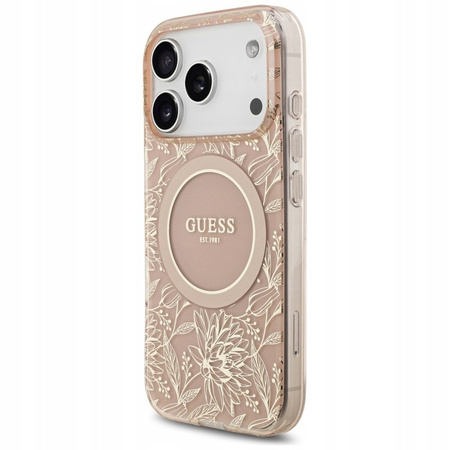 Etui Guess Flowers Electro Pearl Strap MagSafe do iPhone 17 Pro Różowe - GUHMP17LHCPOFPP