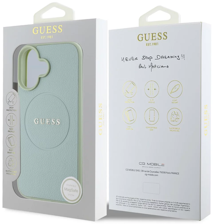 Guess PU Grained Classic Logo MagSafe etui na iPhone 16 zielony
