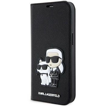 Karl Lagerfeld PU Saffiano Karl and Choupette NFT Book Case for iPhone 14 Pro Czarne