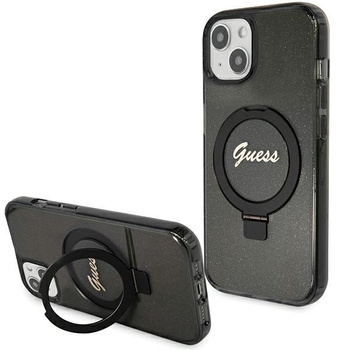 Guess GUHMP15SHRSGSK iPhone 15 / 14 / 13 6.1" czarny/black hardcase Ring Stand Script Glitter MagSafe