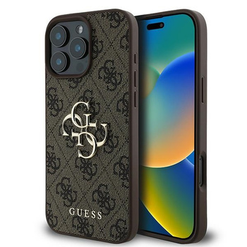 Guess PU 4G Metal Logo Case for iPhone 16 Pro Brązowe