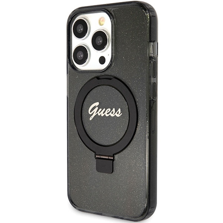 Guess GUHMP15LHRSGSK iPhone 15 Pro 6.1" czarny/black hardcase Ring Stand Script Glitter MagSafe