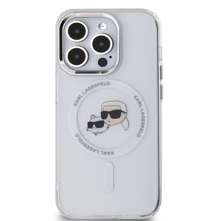 Karl Lagerfeld IML K&CH Heads Metal Frame MagSafe Case for iPhone 14 Pro Transparent