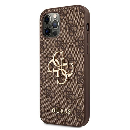 Guess PU 4G Metal Logo Case for iPhone 12/12 Pro Brązowe