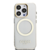 Etui Guess IML Gold Outline z ramką do aparatu iPhone'a 15 Pro, przezroczyste