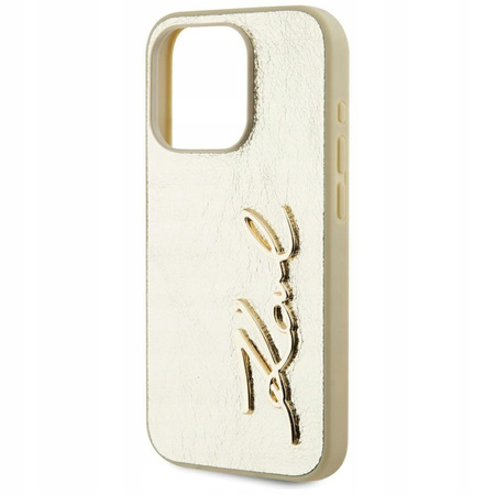 Etui Karl Lagerfeld Wrinkled Metal Signature do iPhone 15 Pro Max Złote – KLHCP15XPFMFBKMD