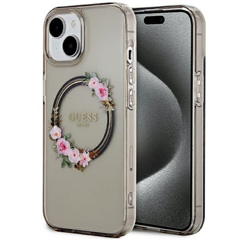 Guess GUHMP15SHFWFCK iPhone 15 / 14 / 13 6.1" czarny/black hardcase IML Flowers Wreatch MagSafe