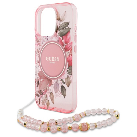 Guess  iPhone 16 Pro 6.3" różowy IML Flowers With Pearl