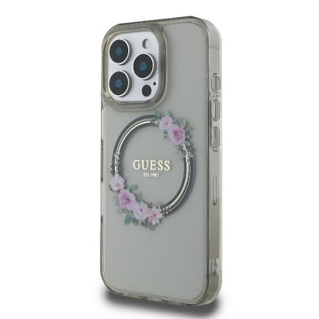 Guess iPhone 16 Pro IML Flowers Wreath MagSafe - czarny