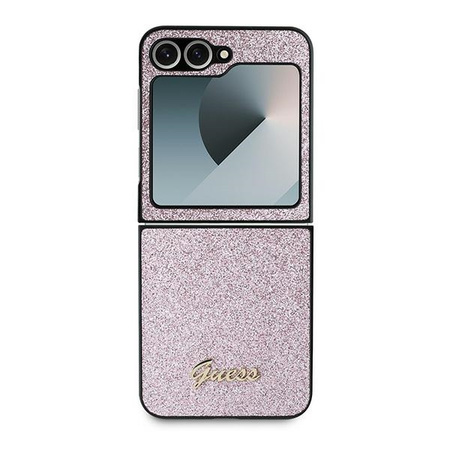 Guess PC/TPU Glitter Flakes Metal Logo Case for Samsung Galaxy Z Flip 6 Róż