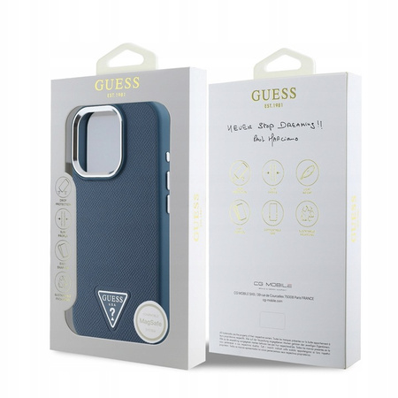 Etui MagSafe Guess PU Grained z logo do iPhone'a 16 Pro Niebieskie - GUHMP16LPGTSPSB