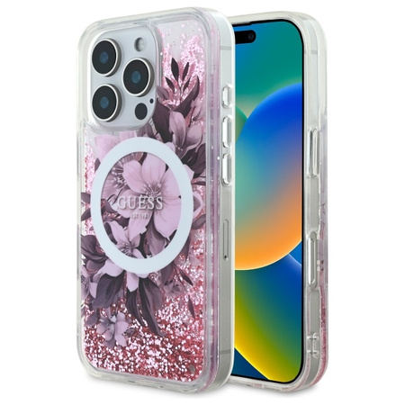 Guess  iPhone 16 Pro 6.3" różowy Liquid Glitter Flower