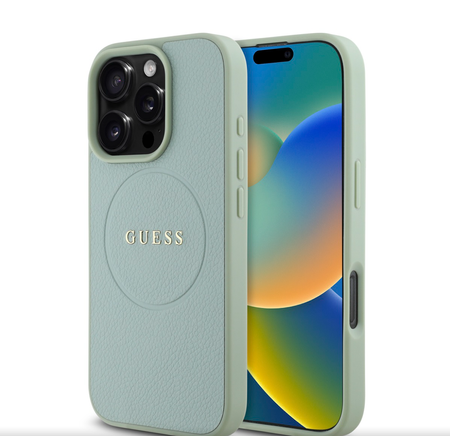 Guess PU Grained Classic Logo MagSafe Etui do iPhone 16 Pro Zielone