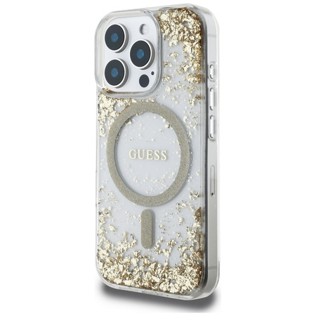 Etui Guess HC Resin Bottom Glitter do iPhone 16 Pro MagSafe złoty