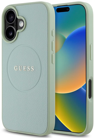 Etui Guess Grained Classic Logo do iPhone 16 Zielone - GUHMP16SPGHSMMN