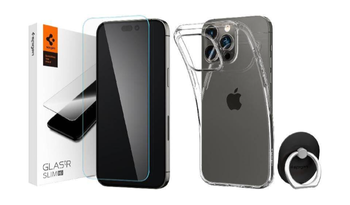 ZESTAW SPIGEN ETUI LIQUID CRYSTAL FLEX + SZKŁO TR SLIM HD + STYLE RING IPHONE 14 PRO