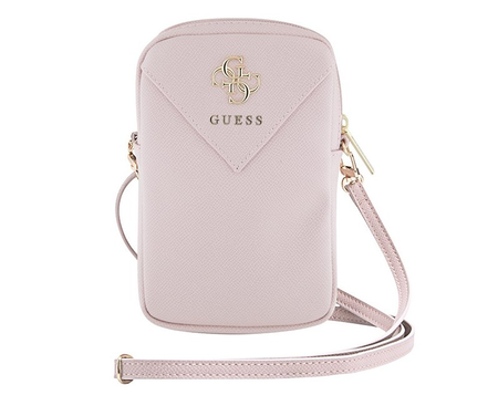 Guess PU Grained 4G Metal Logo Wallet Phone Bag Zipper RÓŻ