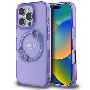 Guess iPhone 16 Pro 6.3" IML Flowers Wreath MagSafe - fioletowy