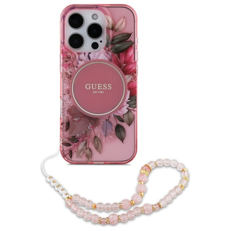 Guess  iPhone 16 Pro 6.3" różowy IML Flowers With Pearl