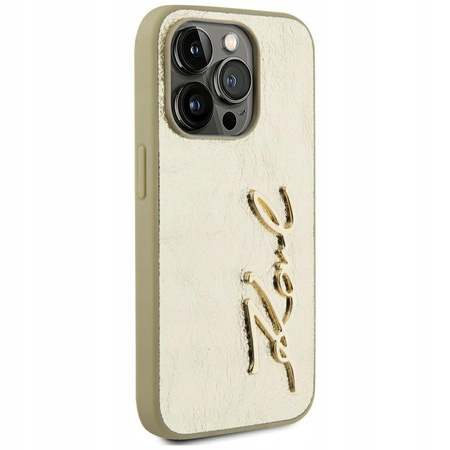 Etui Karl Lagerfeld Wrinkled Metal Signature do iPhone 15 Pro Max Złote – KLHCP15XPFMFBKMD
