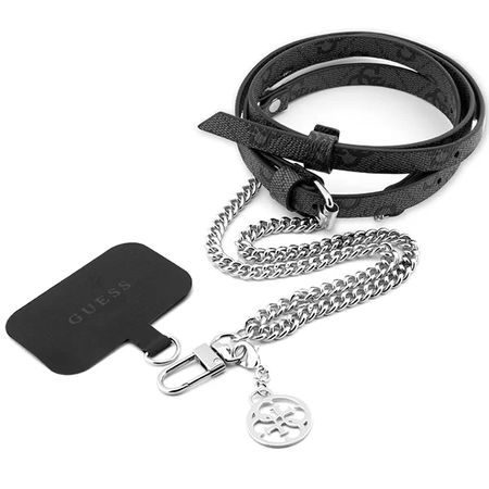 Uniwersalny pasek do telefonu Guess Crossbody Strap 4G Chain Czarno-srebrny
