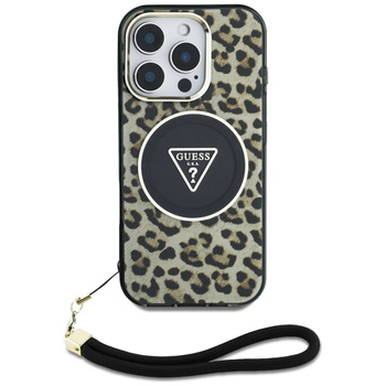 Etui Guess HC IML Leopard Triangle MagSafe do iPhone 16 Pro Brązowe - GUHMP16LHLORSSW