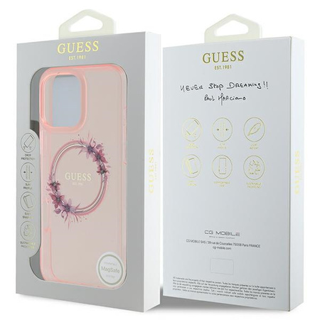 Etui Guess IML Flowers do iPhone 16 Pro Max Różowe - GUHMP16XHFWFCP