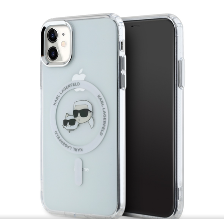 Karl Lagerfeld IML K&CH Heads Metal Frame MagSafe Case for iPhone 11 Transparent