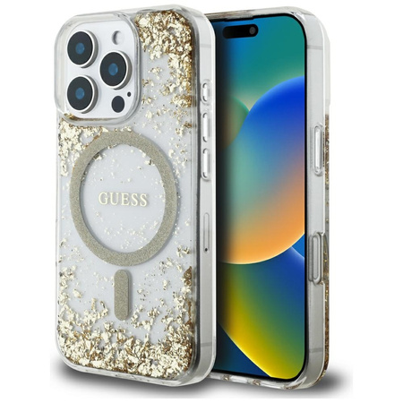 Etui Guess HC Resin Bottom Glitter do iPhone 16 Pro MagSafe złoty