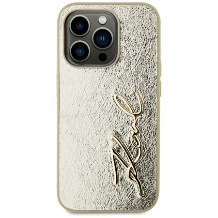 Etui Karl Lagerfeld Wrinkled Metal Signature do iPhone 15 Pro Max Złote – KLHCP15XPFMFBKMD