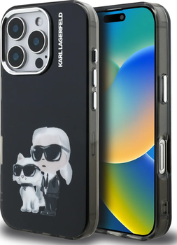 Etui Karl Lagerfeld IML Aquarelle Karl&Choupette do iPhone 16 Pro Czarne - KLHCP16LHMKCAQK