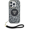 Etui Guess HC IML Leopard Triangle Cord Strap do iPhone 16 Pro MagSafe czarny