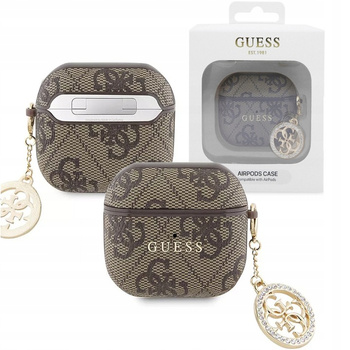 Etui Guess 4G Script z zawieszką do AirPods 4 Brązowe - GUA4P4E4CDW