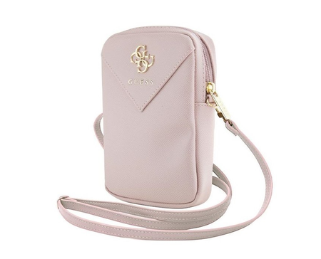Guess PU Grained 4G Metal Logo Wallet Phone Bag Zipper RÓŻ