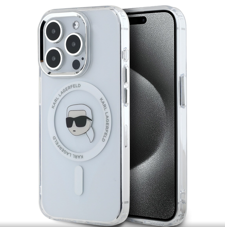 Etui Karl Lagerfeld Karl Head Metal Frame do iPhone 15 Pro Przezroczyste - KLHMP15LHLSKIH