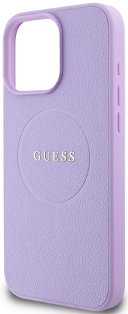 Guess PU fakturowane etui Classic Logo MagSafe do iPhone 16 Pro fioletowe