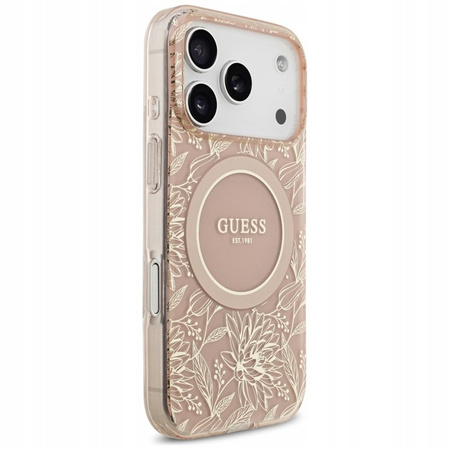 Etui Guess Flowers Electro Pearl Strap MagSafe do iPhone 17 Pro Różowe - GUHMP17LHCPOFPP