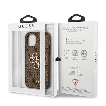 Guess PU 4G Metal Logo Case for iPhone 12/12 Pro Brązowe